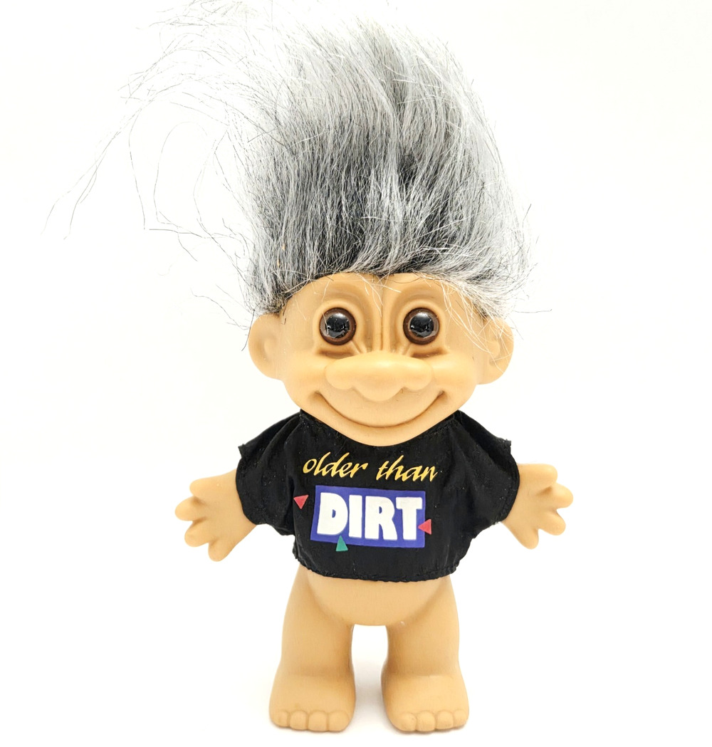 Vintage Russ Berrie Troll Doll Older Than Dirt #18421 Gray Hair 4.5" 1990s